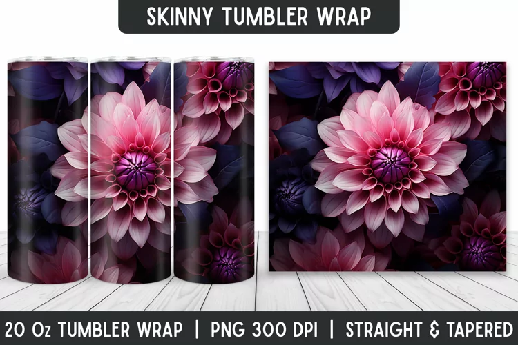 Flower Tumbler Wrap | 3D Sublimation | Skinny Tumbler