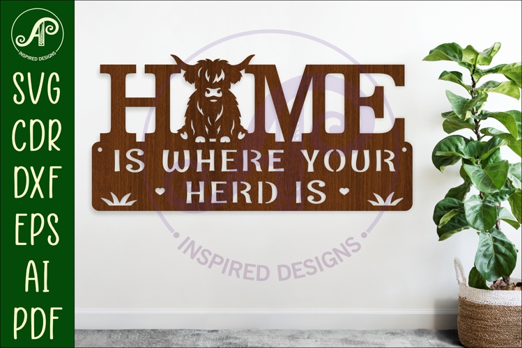 Home Is Where Your Herd Is Highland Cow wall sign