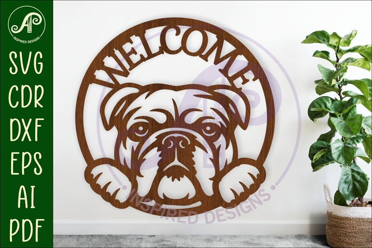 Welcome English Bulldog wall sign svg laser cut file