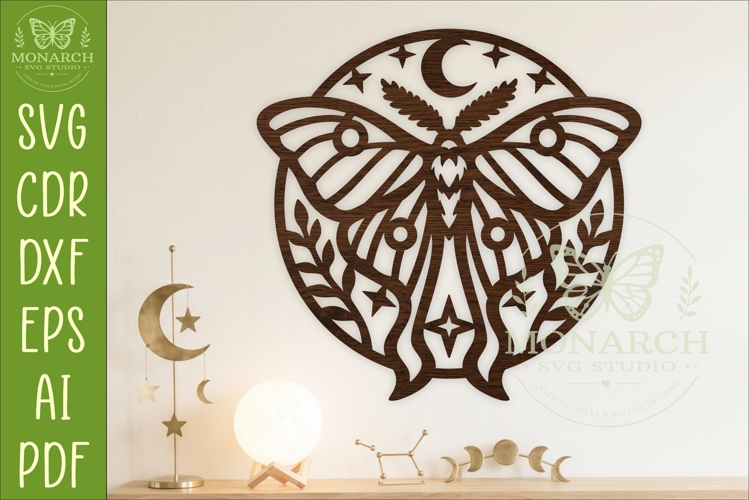 Celestial Luna Moth SVG | Moon and Stars Wall Art | Laser