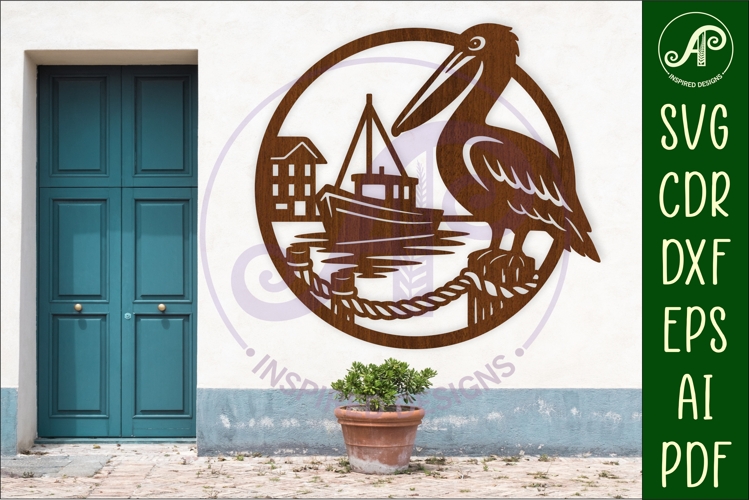 Pelican wall sign, Ocean bird, port scene design.