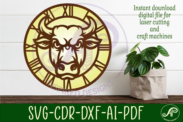 Bull head wall clock laser cut files