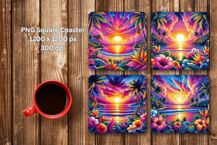 square coaster - sunset tropical beach