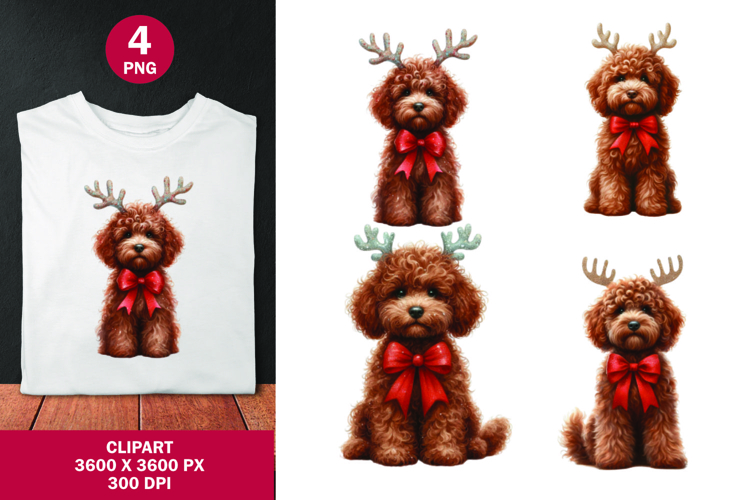 watercolor clipart png - christmas poodle dog