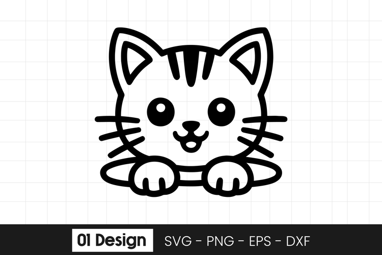 Cute Kitten Peek Outline Design SVG PNG
