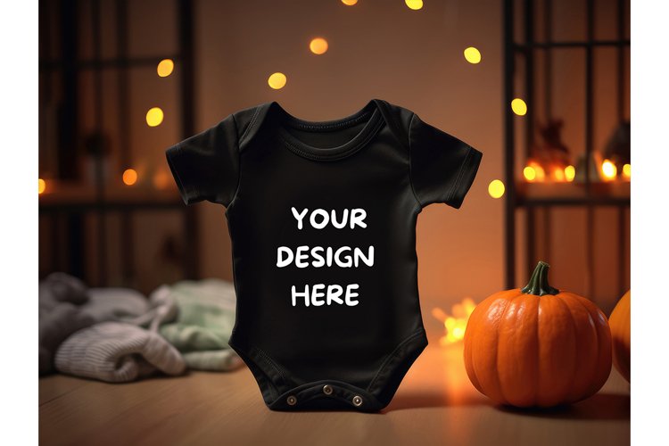 Halloween Black Baby Bodysuit Mockup Top View Kids Bodysuit3