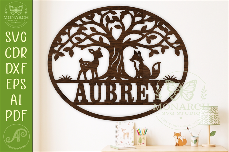 Woodland Animal Name Sign SVG, Deer Fox Tree Nursery Wall