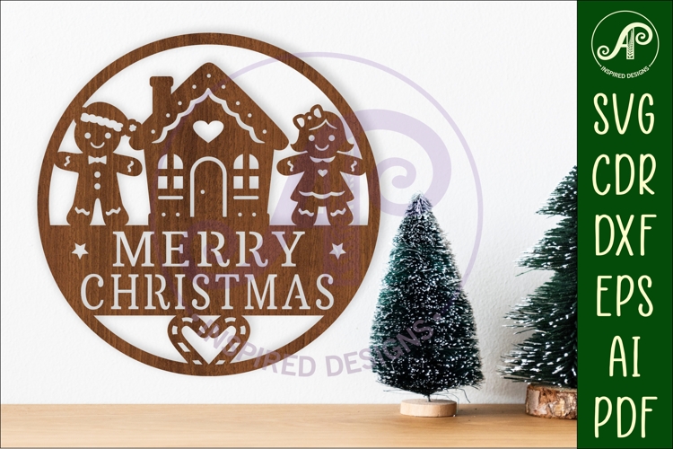 Gingerbread Merry Christmas wall sign svg laser cut