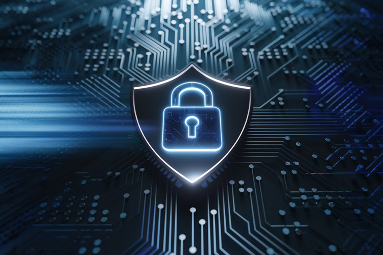 A glowing digital lock surrounded by binary code symbolizing