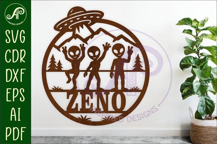 Alien Name Sign SVG Round, UFO Kids Room Decor, Space Wall