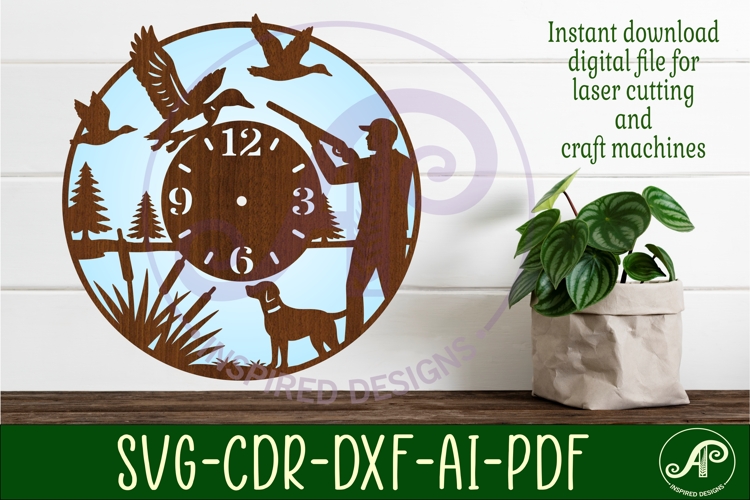 Duck hunting clock wall clock laser cut files