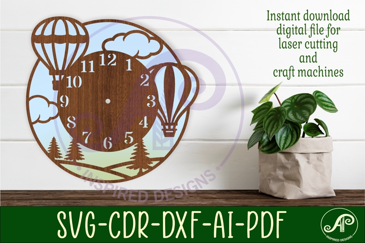 Hot air balloon fields wall clock laser cut files