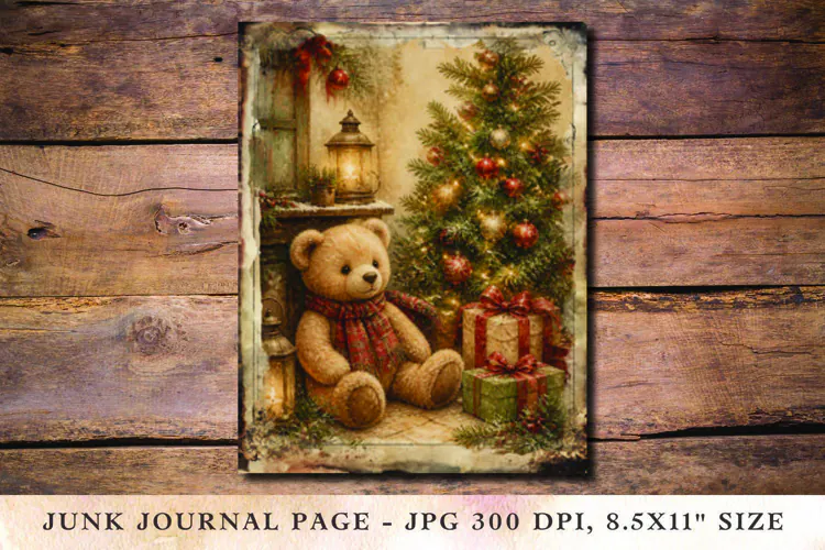 Christmas Junk Journal Pages teddy bear