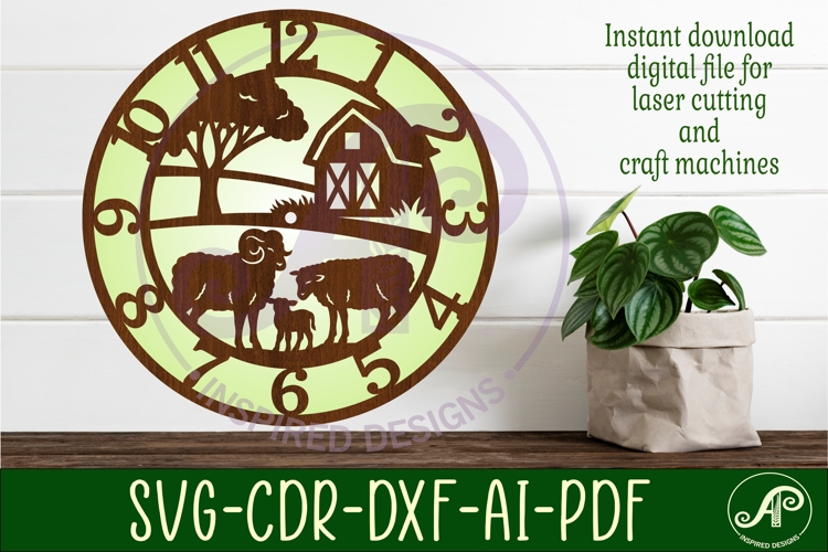 Sheep Farm clock wall clock laser cut files