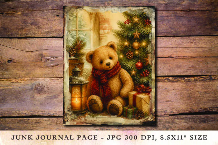Christmas Junk Journal Pages teddy bear