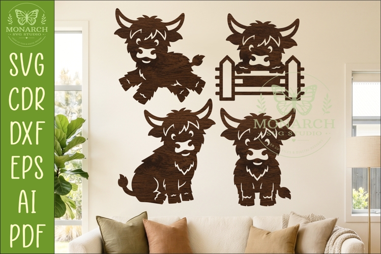 Cute Highland Cow Silhouettes SVG Farm Animal 3