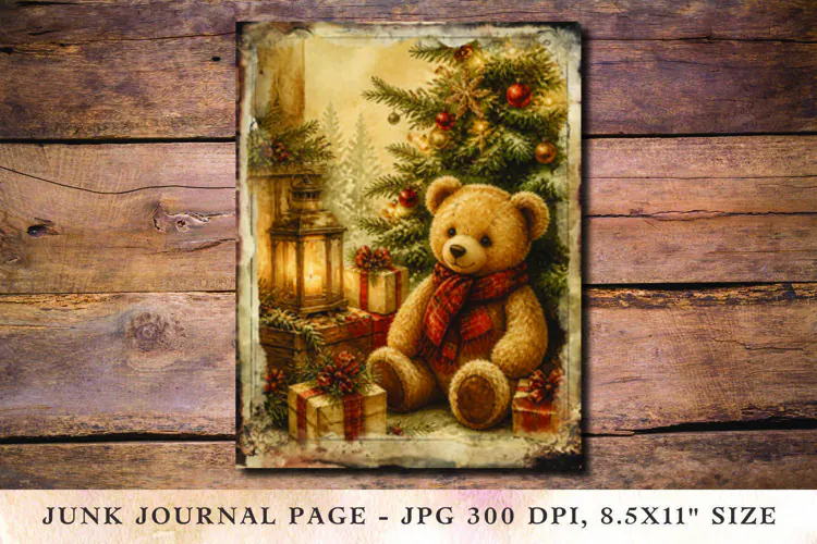 Christmas Junk Journal Pages teddy bear