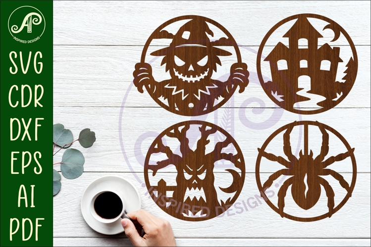 Halloween Coaster SVG Designs, Halloween Scene Coasters 3