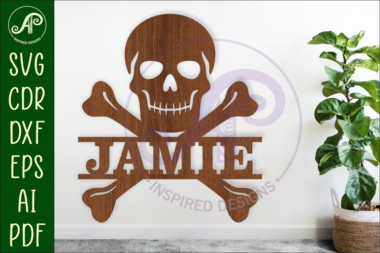 Skull and crossbones name sign svg laser cut file