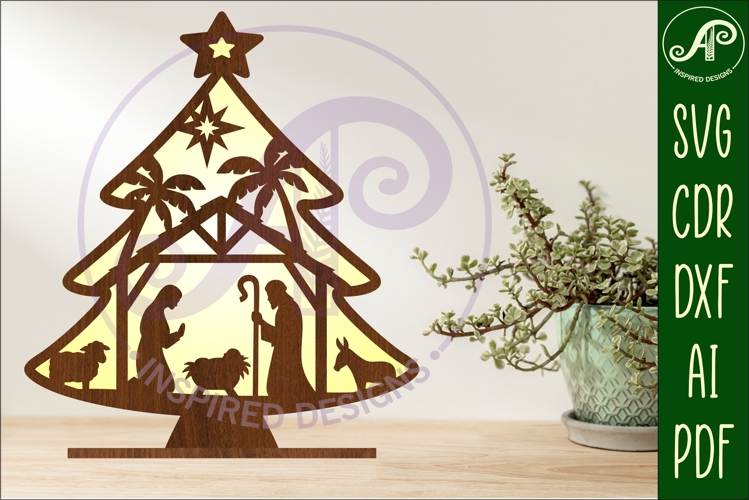 Christmas tree stand, laser cut file, Nativity Christmas