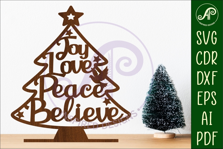Christmas tree stand, laser cut file, Joy Love Peace Believe