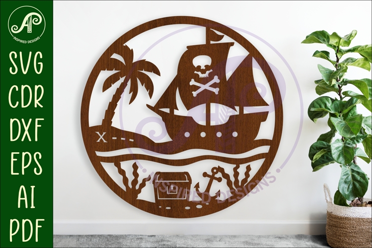 Pirate ship scene wall sign, SVG file.