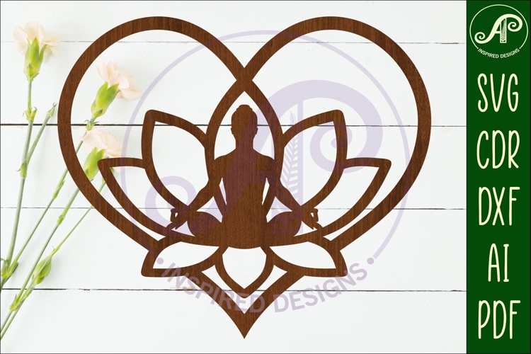 Lotus flower Yoga heart wall sign, laser cut