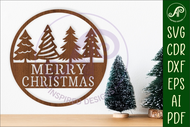 Merry Christmas trees wall sign svg laser cut