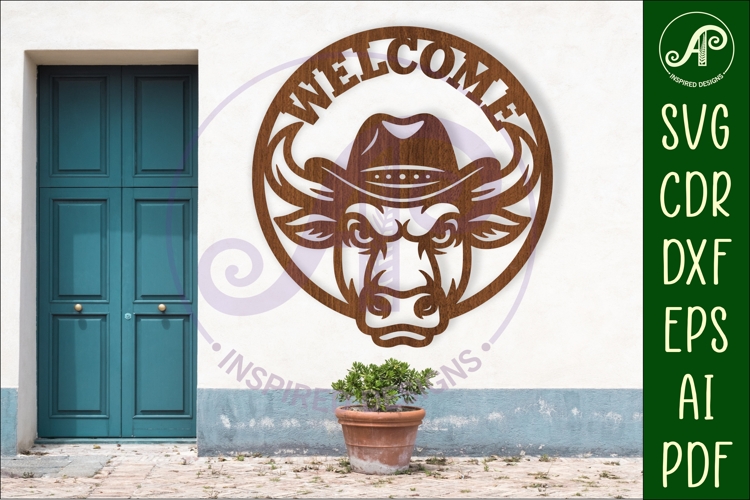 Bull Welcome wall art sign, Farmhouse porch sign