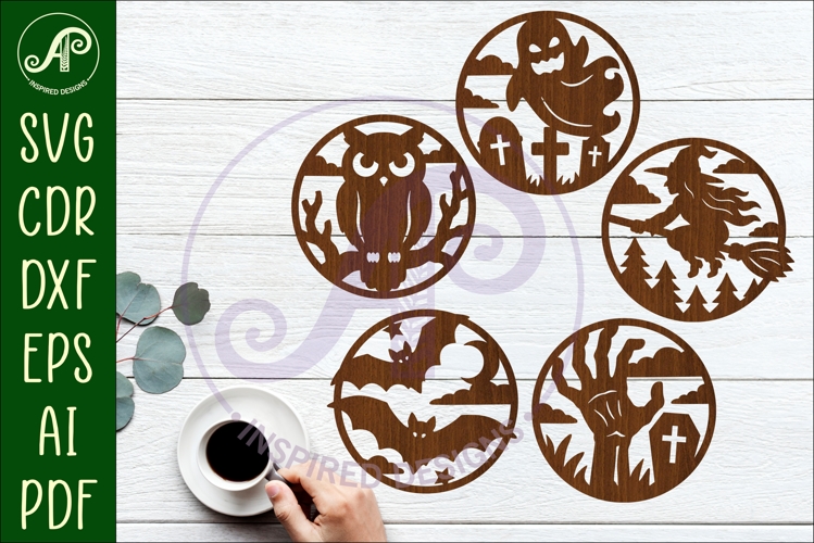 Halloween Coaster SVG Designs, Halloween Scene Coasters