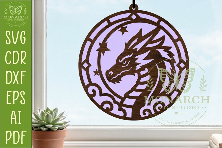 Dragon Suncatcher SVG | celestial Window Hanger Laser Cut