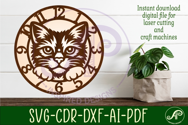 Cat Clock SVG, Cat Face Wall Clock Laser Cut Files