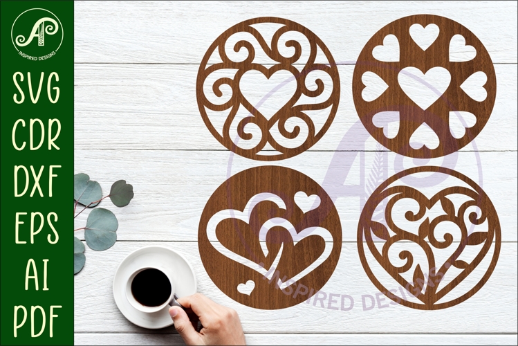 Heart Coasters, laser cut out Love heart designs d4