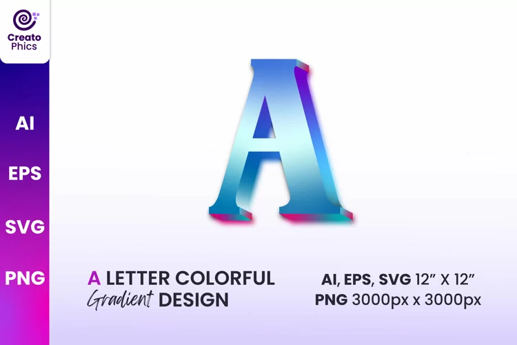 A 3d letter gradient design | colorful alphabet clipart