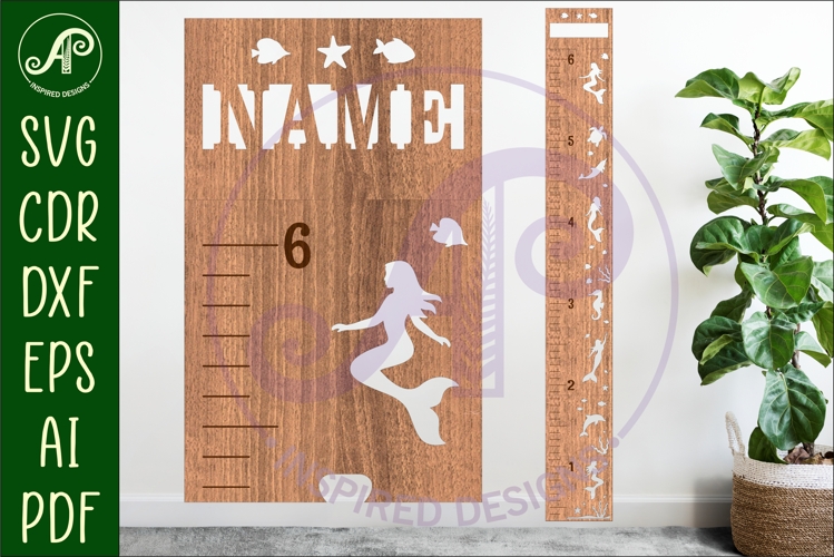 Mermaid personalized kids height chart in imperial