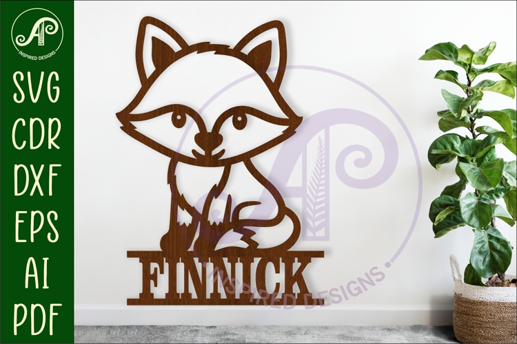 Cute Woodland Fox name sign svg laser cut file