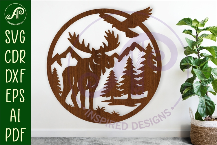 Moose mountain scene wall sign svg laser cut