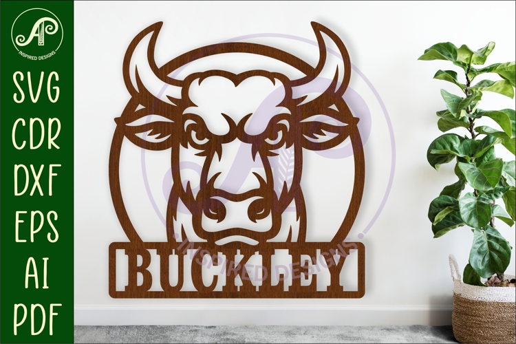 Bull head name wall art sign, SVG personalized