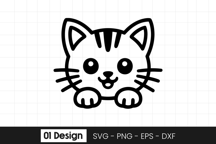 Cute Kitten Face Outline Cartoon SVG PNG