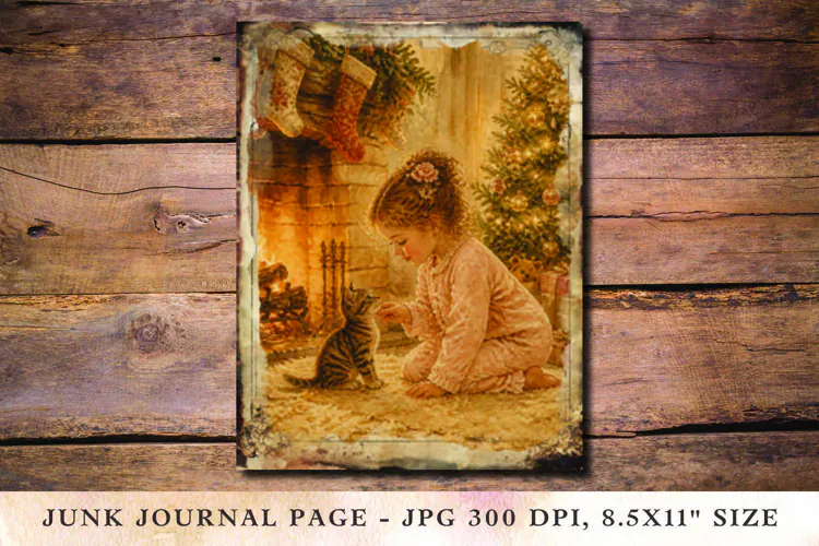 Christmas Junk Journal Pages children cat