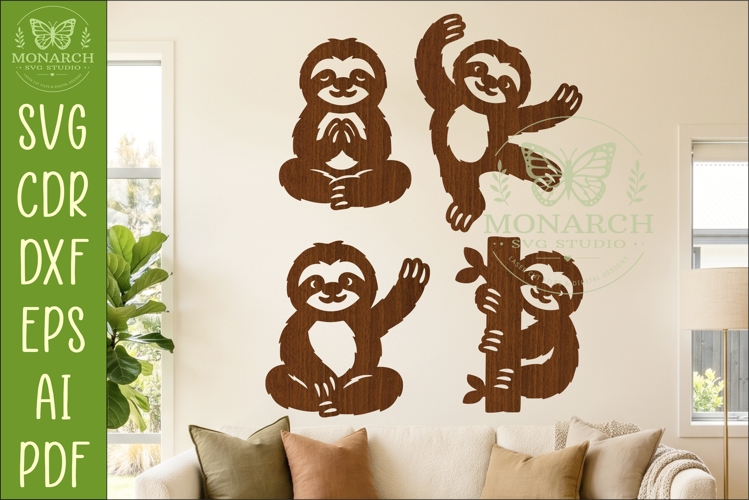 Cute Sloth Silhouette designs for laser cut and crafts 2 example image 1