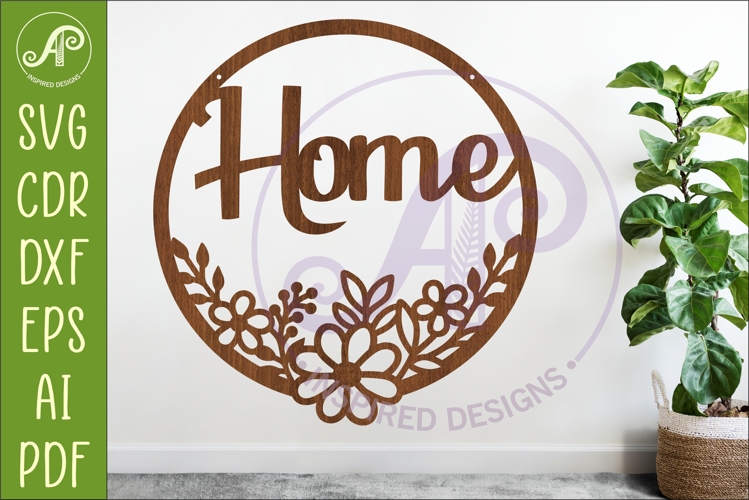 Round Floral Home Sign SVG, Laser Cut Door Sign
