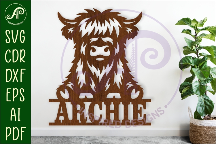 Highland cow personalized name sign laser cut