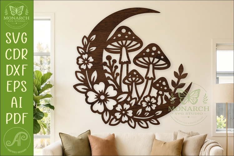 Moon Mushroom Wall Art SVG | Whimsical Woodland Decor
