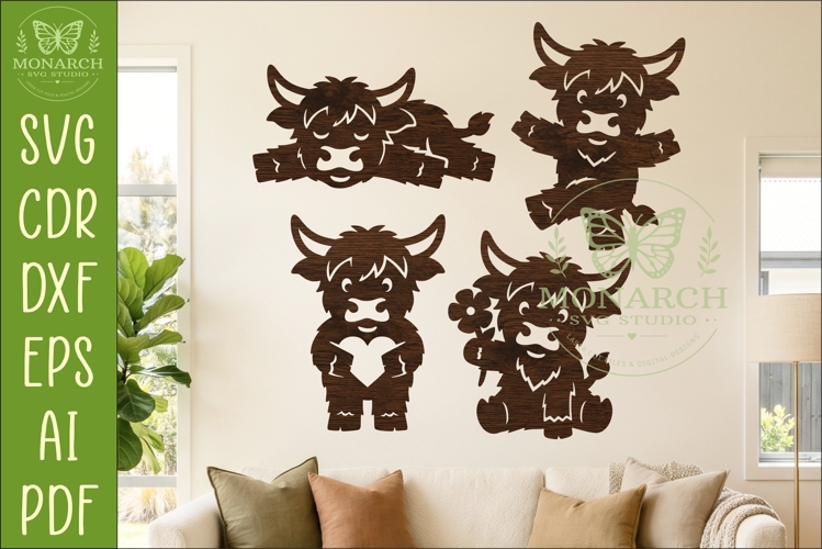 Cute Highland Cow Silhouettes SVG Farm Animal 1