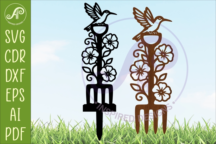 Hummingbird Garden Fork Wall Art & Garden Stake SVG