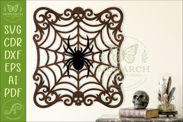 Gothic Spider Web Wall Sign SVG Halloween Decor Laser Cut