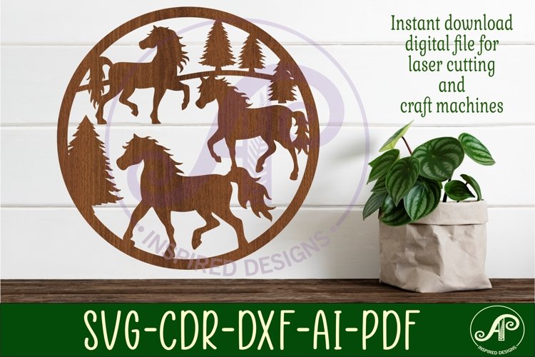 Wild horses wall sign svg laser cut file example image 1