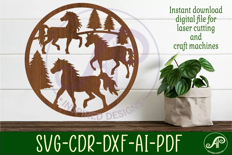 Wild horses wall sign svg laser cut file