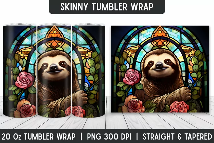 Sloth Stained Glass Tumbler Wrap | Sublimation | Tumbler